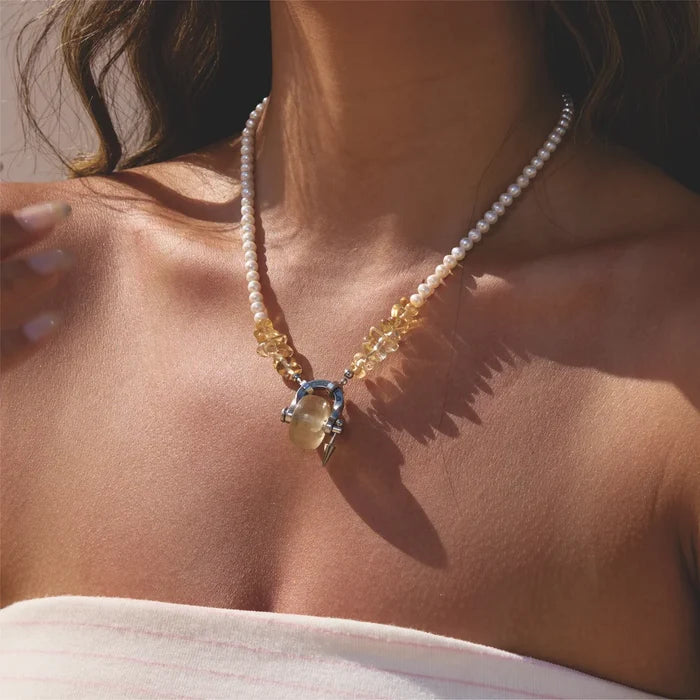 Gemini Citrine & Pearl Necklace