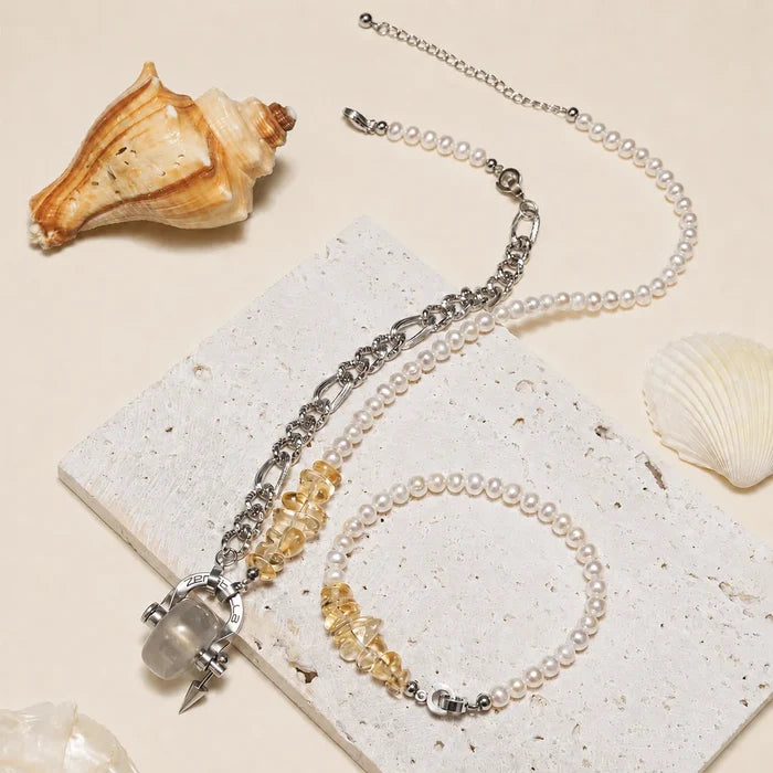 Gemini Citrine & Pearl Necklace
