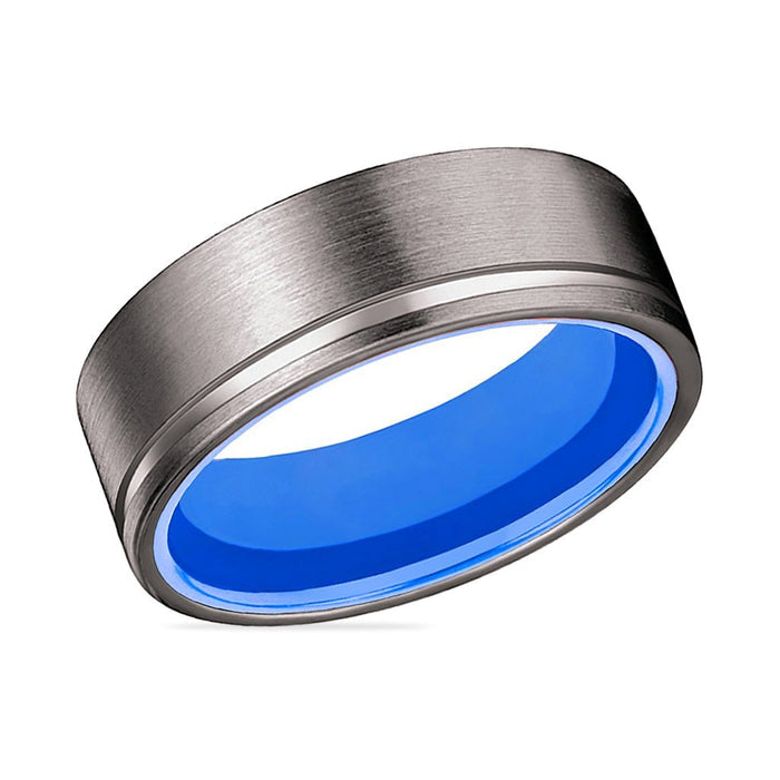 GENIE | Blue Ring, Gunmetal Tungsten Offset Groove - Rings - Aydins Jewelry - 2