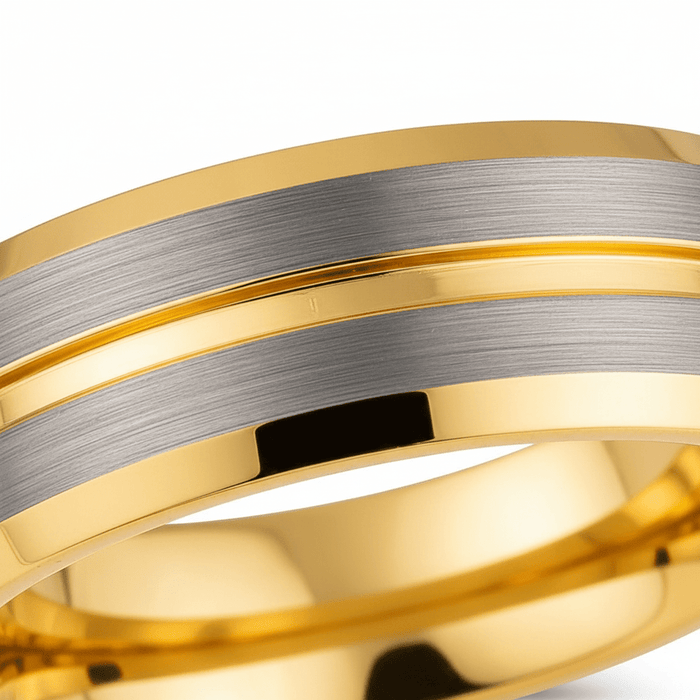 GLEAMLINE — Extreme macro detail — men's tungsten wedding ring.