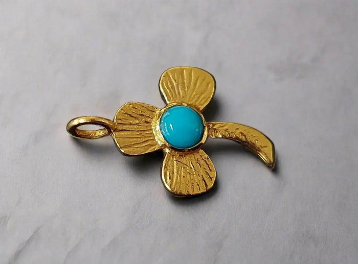 Gold Vermeil 3 Leaf Clover Turquoise Charm - K Jewelry Accessories