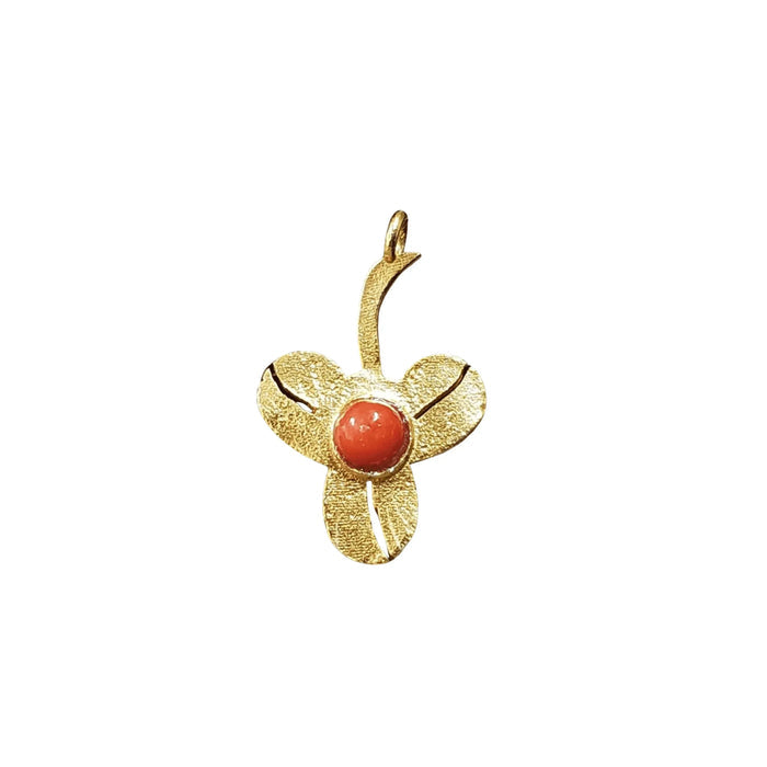 Gold Vermeil 3 Leaf Natural Red Coral Charm Pendant - K Jewelry Accessories
