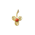 Gold Vermeil 3 Leaf Natural Red Coral Charm Pendant - K Jewelry Accessories
