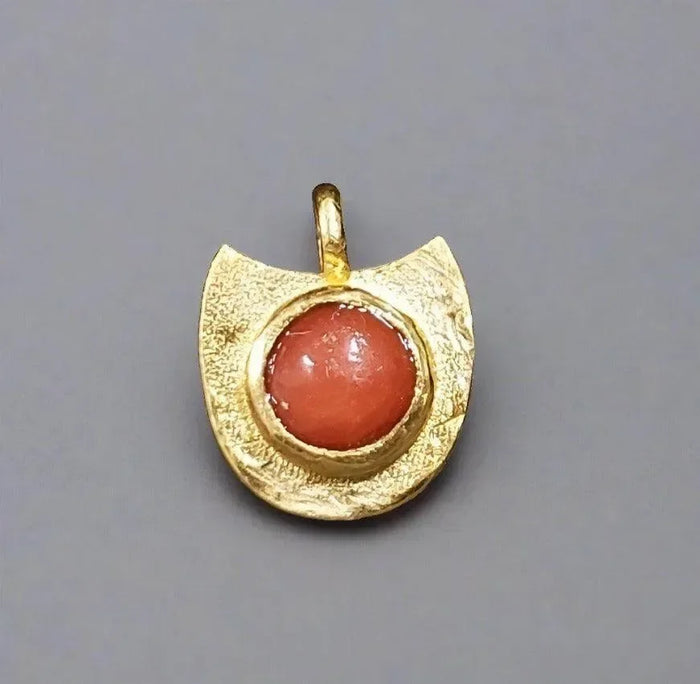 Gold Vermeil Anchor Shape Red Coral Charm Pendant - K Jewelry Accessories