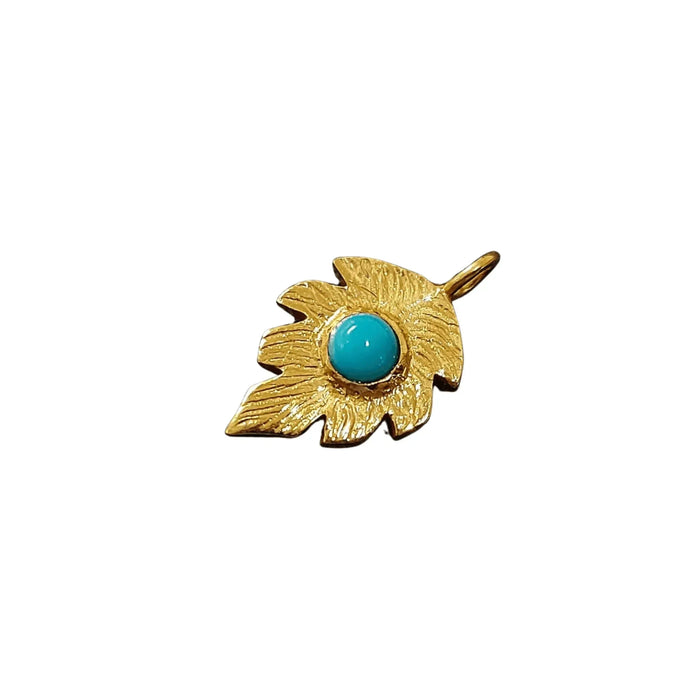 Gold Vermeil Arizona Turquoise Charm | Leaf Shape - K Jewelry Accessories