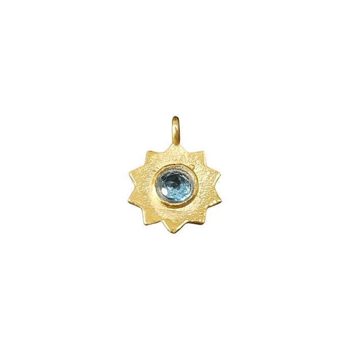 Gold Vermeil Blue Topaz Floral Charm Pendant Beautiful - K Jewelry Accessories