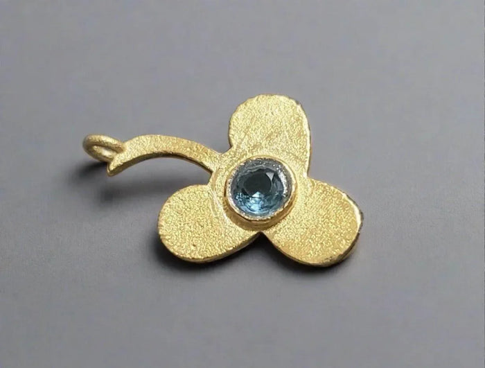 Gold Vermeil Blue Topaz Floral Charm Pendant - K Jewelry Accessories