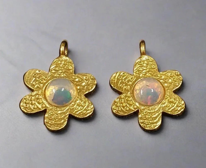 Gold Vermeil Cute Flower Ethiopian Opal Charm Pendant - K Jewelry Accessories