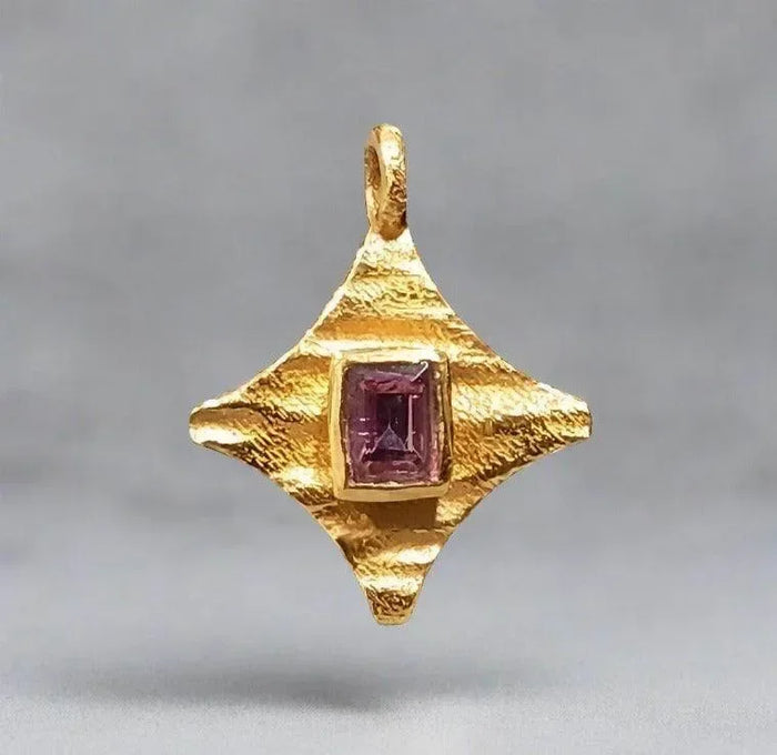 Gold Vermeil Dainty Pink Tourmaline Charm Pendant - K Jewelry Accessories
