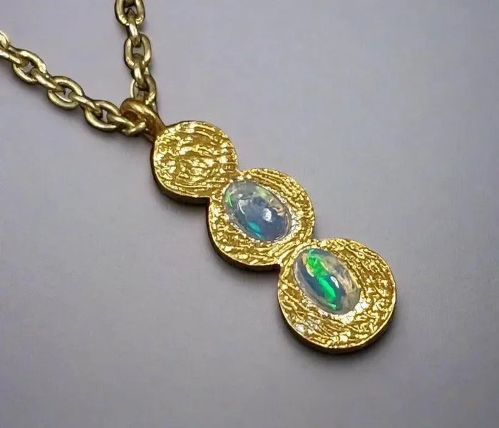 Gold Vermeil Ethiopian Fire Opal Charm 2 stone Pendant - K Jewelry Accessories