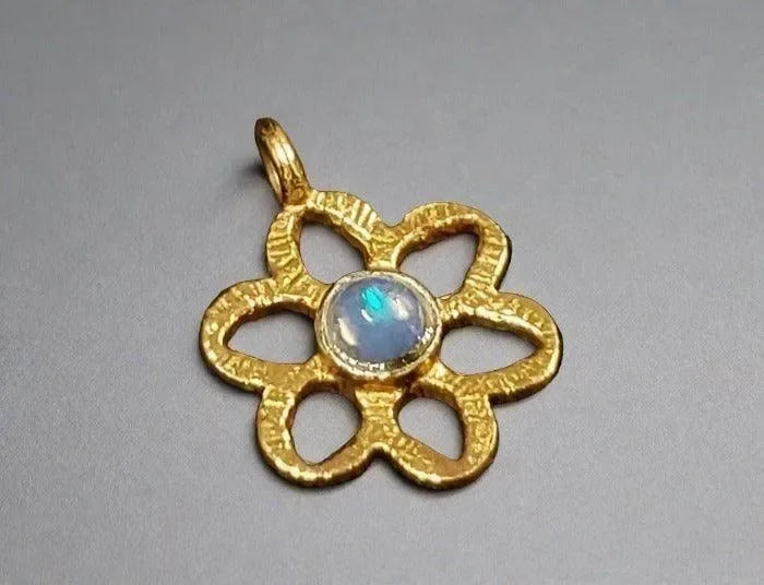 Gold Vermeil Ethiopian Fire Opal Floral Charm Pendant - K Jewelry Accessories