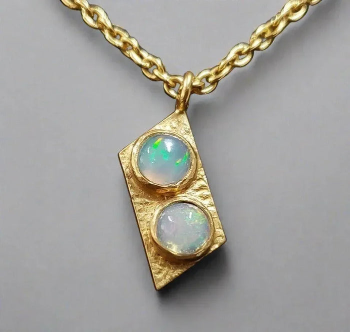 Gold Vermeil Ethiopian Opal Charm Pendant Natural 2 stone - K Jewelry Accessories