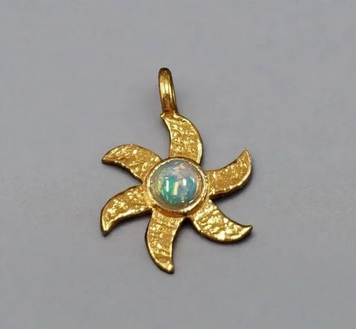 Gold Vermeil Ethiopian Opal Floral Charm Pendant - K Jewelry Accessories