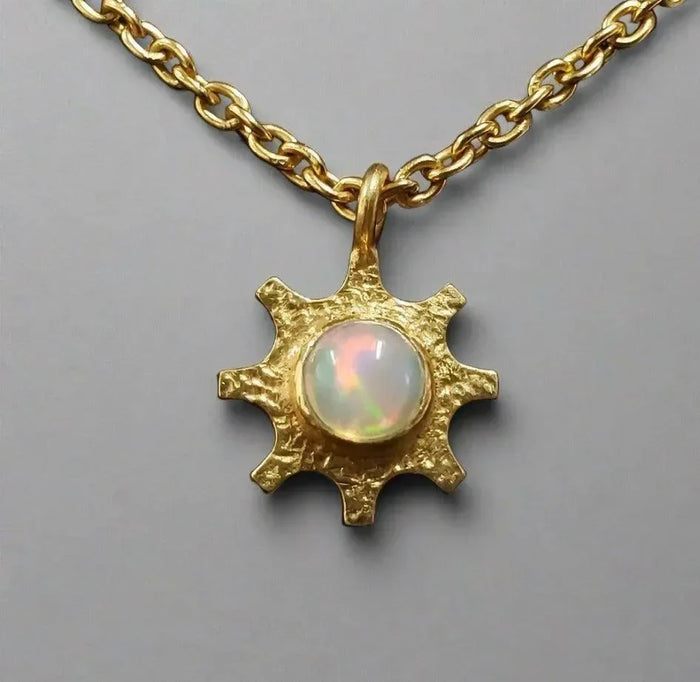 Gold vermeil Ethiopian Opal Flower Charm Pendant Elegant - K Jewelry Accessories