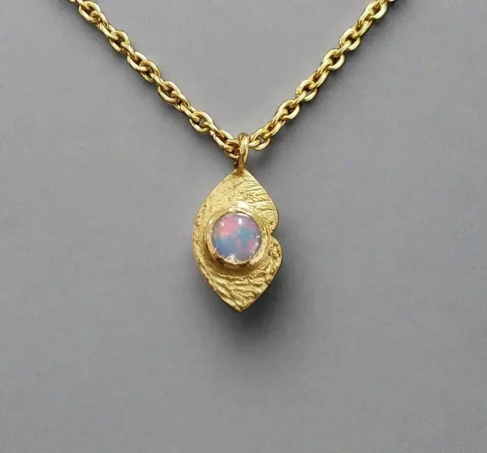 Gold Vermeil Ethiopian Opal Minimalist Charm Pendant - K Jewelry Accessories