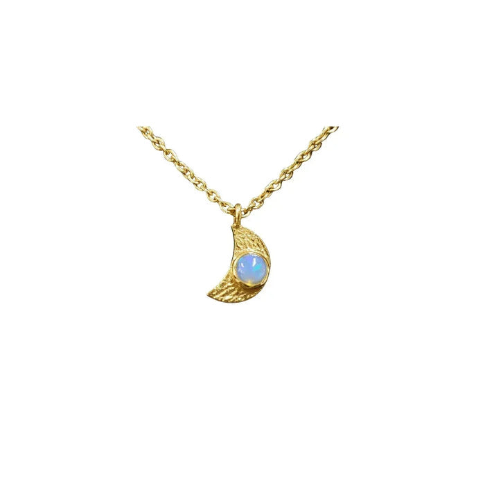 Gold Vermeil Ethiopian Opal Moon Charm Pendant - K Jewelry Accessories