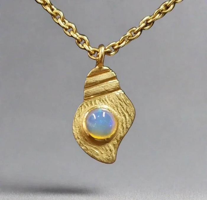 Gold Vermeil Ethiopian Opal Textured Charm Pendant - K Jewelry Accessories