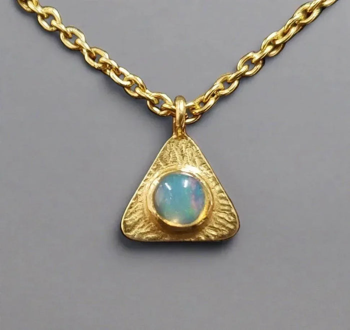Gold Vermeil Ethiopian Opal Triangle Charm Pendant Stacking - K Jewelry Accessories