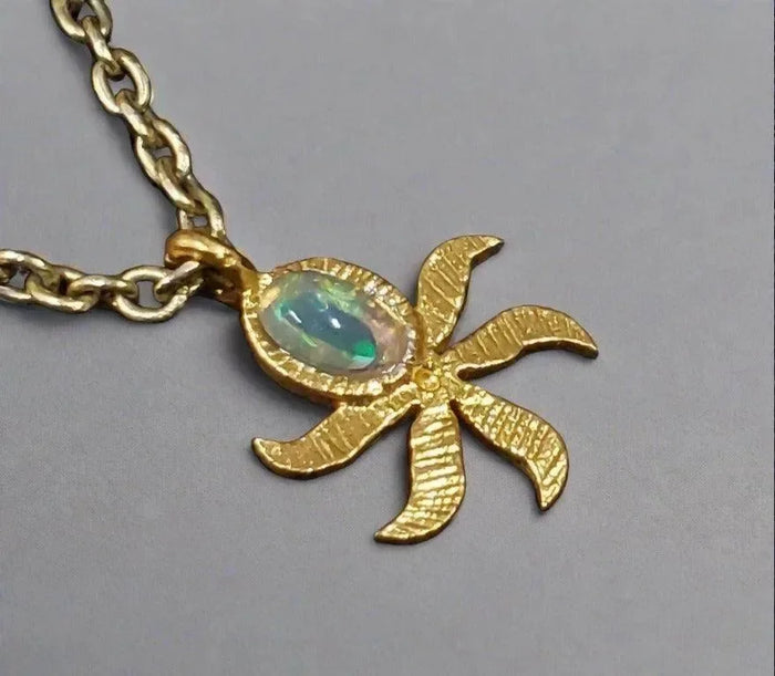 Gold Vermeil Floral Ethiopian Opal Charm - K Jewelry Accessories