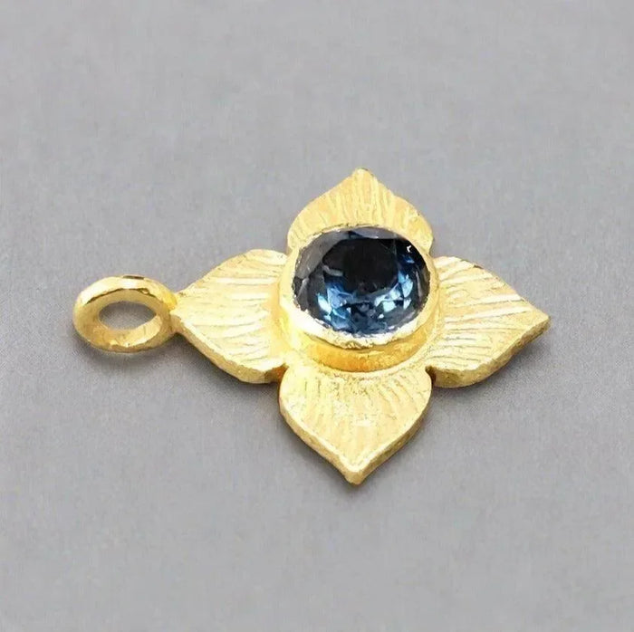 Gold Vermeil Floral Handmade London Blue Topaz Charm - K Jewelry Accessories