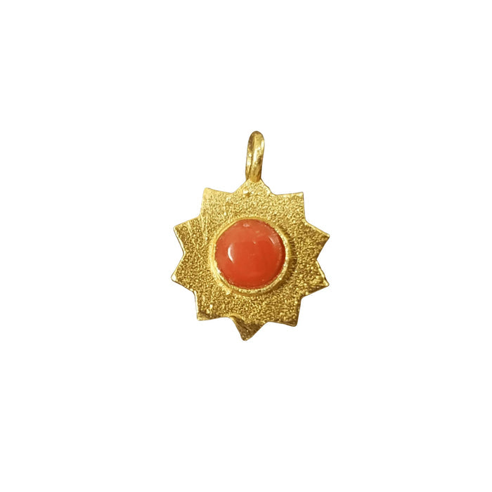 Gold Vermeil Floral Red Coral Charm Pendant Elegant - K Jewelry Accessories