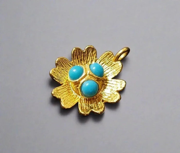 Gold Vermeil Flower Arizona Turquoise Charm Necklace Making - K Jewelry Accessories