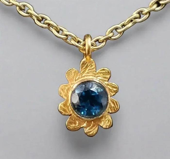 Gold Vermeil Flower London Blue Topaz Charm - K Jewelry Accessories