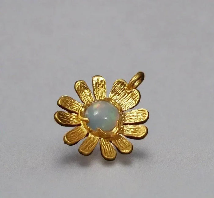 Gold Vermeil Flower Shape Ethiopian Opal Charm - K Jewelry Accessories