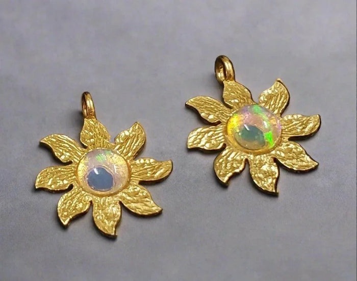 Gold Vermeil Flower Shape Ethiopian Opal Charm - K Jewelry Accessories