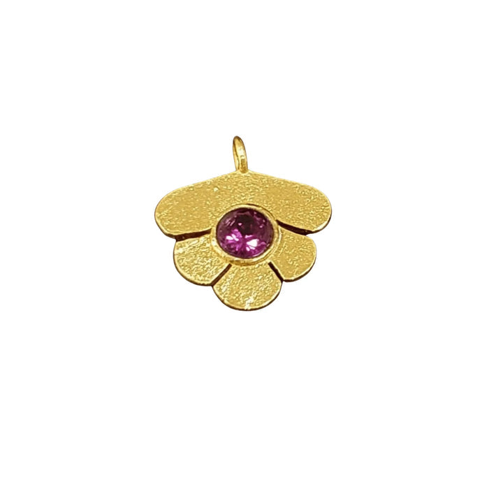Gold Vermeil Flower Shape Rhodolite Purple Garnet Charm - K Jewelry Accessories