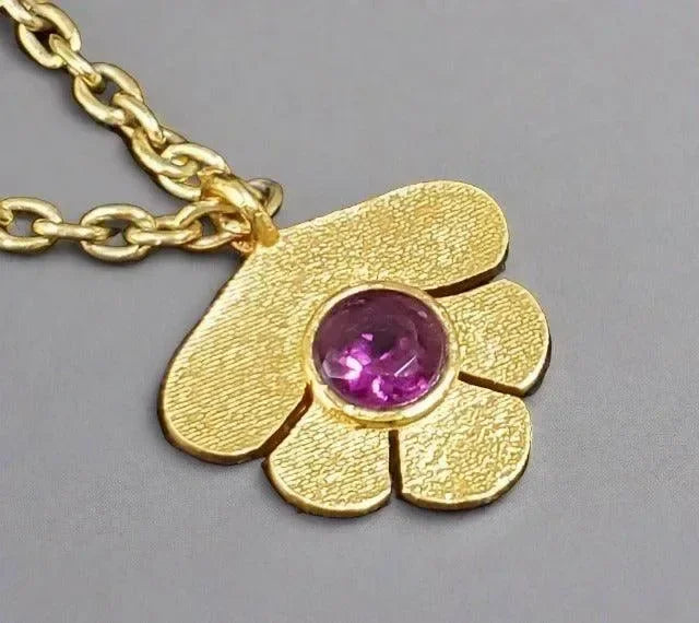 Gold Vermeil Flower Shape Rhodolite Purple Garnet Charm - K Jewelry Accessories