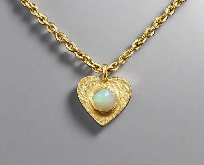 Gold Vermeil Heart Shape Ethiopian Opal Charm Pendant - K Jewelry Accessories