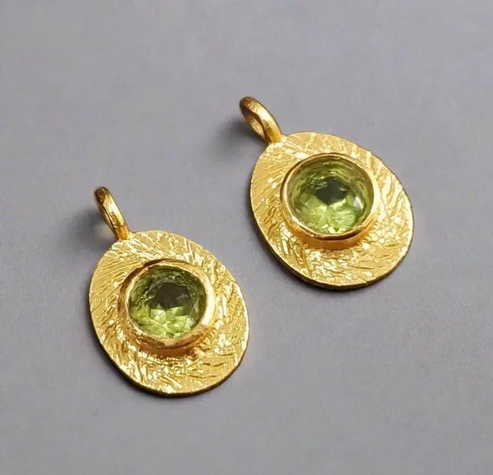 Gold Vermeil Natural Green Peridot Charm Oval - K Jewelry Accessories