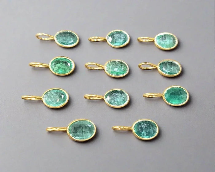 Gold Vermeil Natural Zambian Emerald Bezel Charms - K Jewelry Accessories