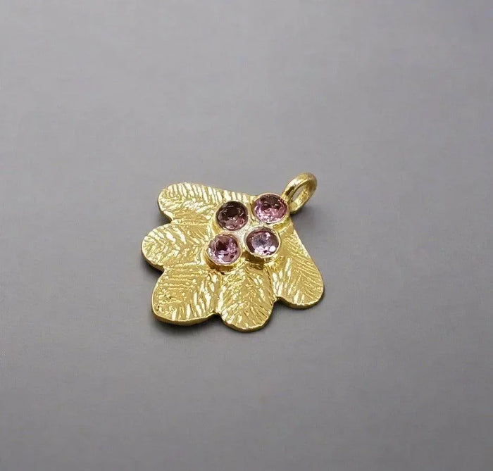 Gold Vermeil Pink Tourmaline Leaf Charm Pendant Natural - K Jewelry Accessories