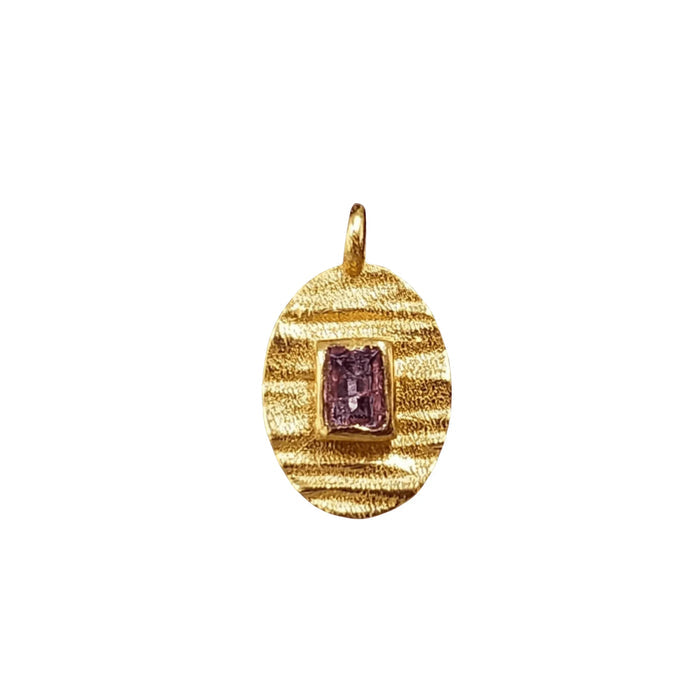 Gold Vermeil Pink Tourmaline Oval Charm Pendant - K Jewelry Accessories