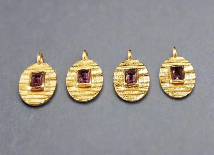 Gold Vermeil Pink Tourmaline Oval Charm Pendant - K Jewelry Accessories