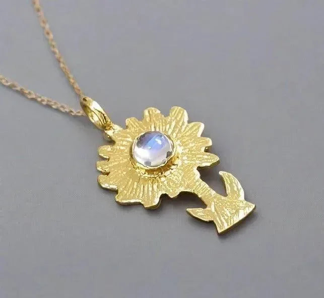 Gold Vermeil Rainbow Moonstone Charm Tree Shape - K Jewelry Accessories