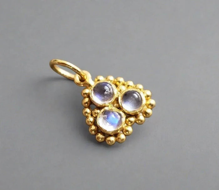 Gold Vermeil Rainbow Moonstone Necklace Pendant 3 gemstones - K Jewelry Accessories