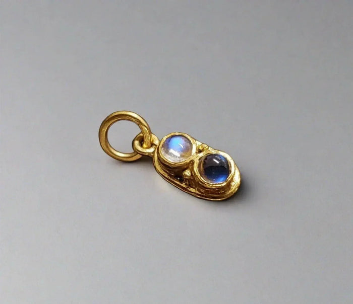 Gold vermeil Rainbow Moonstone Pendant 2 stone Charm Elegant - K Jewelry Accessories