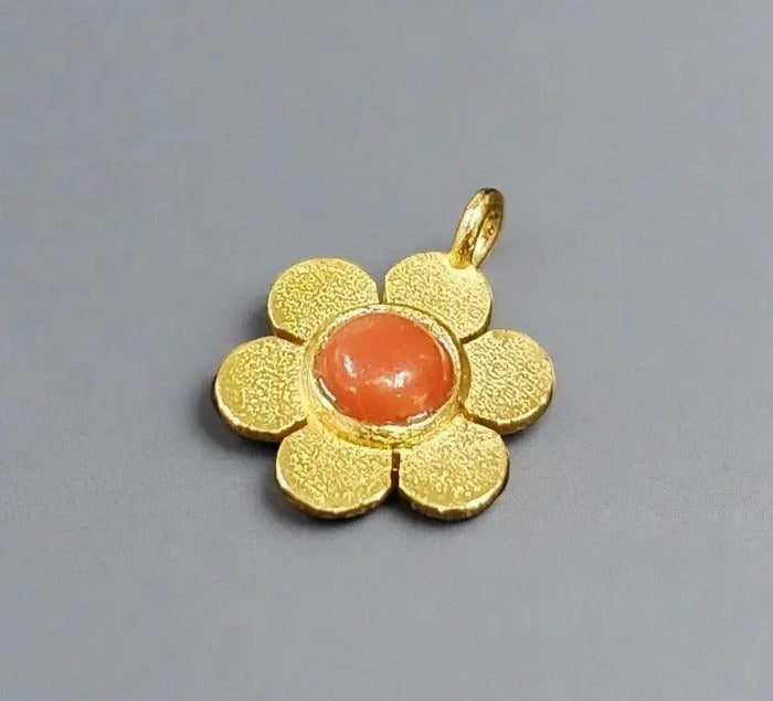 Gold Vermeil Red Coral Flower Charm - K Jewelry Accessories