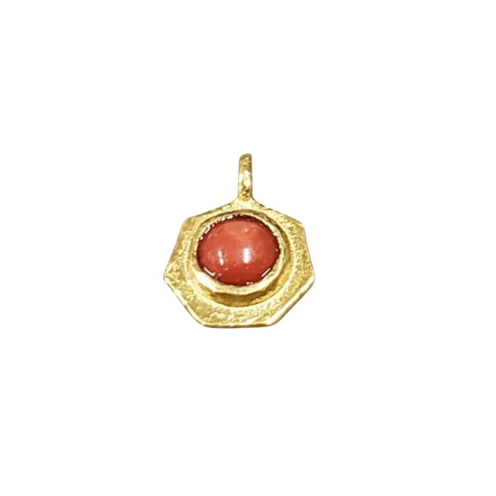 Gold Vermeil Red Coral Hexagon Shape Charm Pendant - K Jewelry Accessories