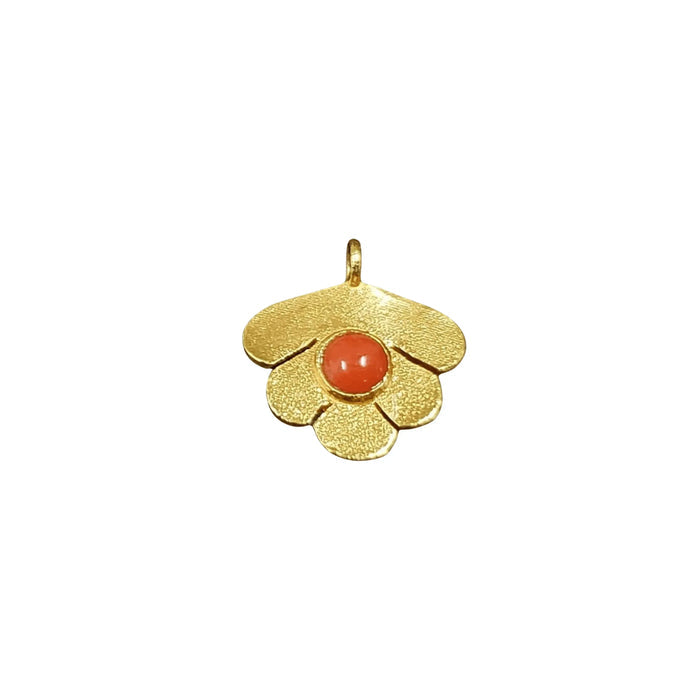 Gold Vermeil Red Coral Leaf Charm Pendant Natural Gemstone - K Jewelry Accessories