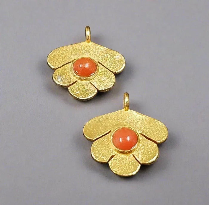 Gold Vermeil Red Coral Leaf Charm Pendant Natural Gemstone - K Jewelry Accessories