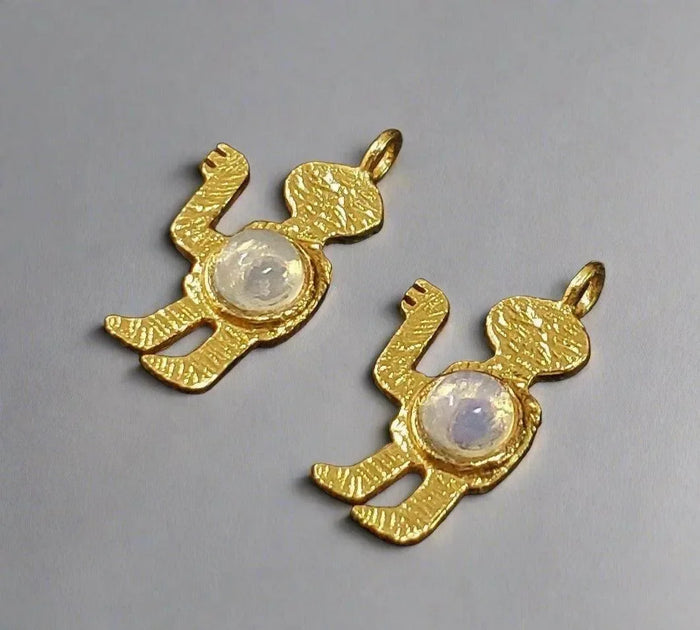 Gold Vermeil Robot Minimalist Designer Ethiopian Opal Charm - K Jewelry Accessories