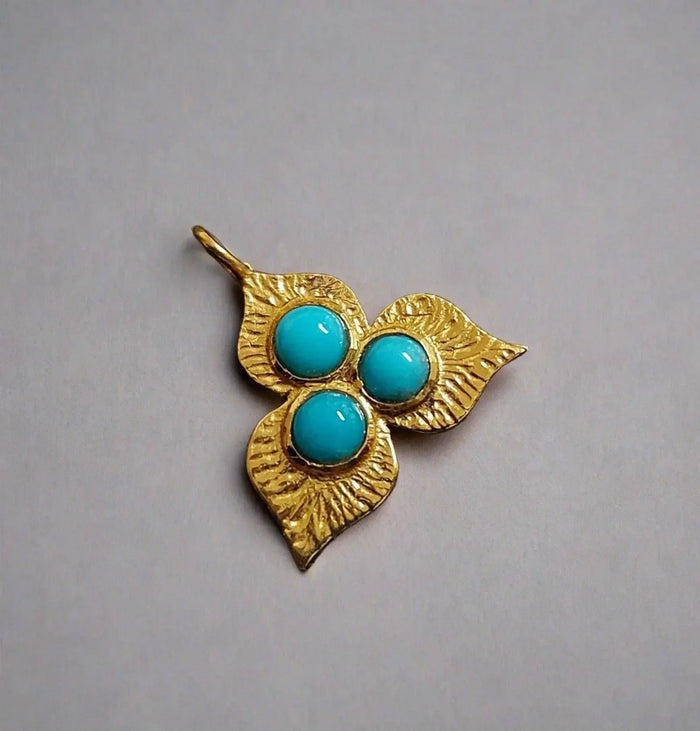 Gold Vermeil Sleeping Beauty Arizona Turquoise Leaf Charm - K Jewelry Accessories