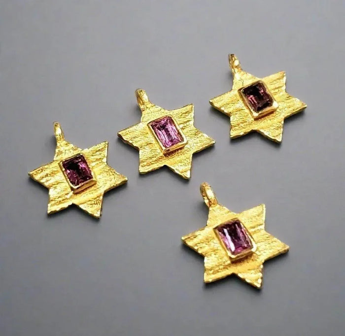 Gold Vermeil Star Shape Pink Tourmaline Charm Pendant - K Jewelry Accessories