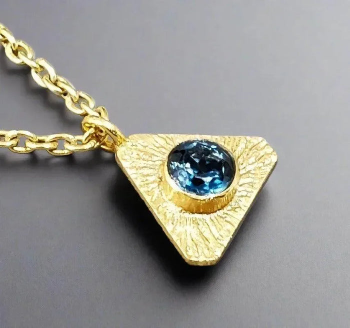 Gold Vermeil Triangle Shape London Blue Topaz Charm - K Jewelry Accessories