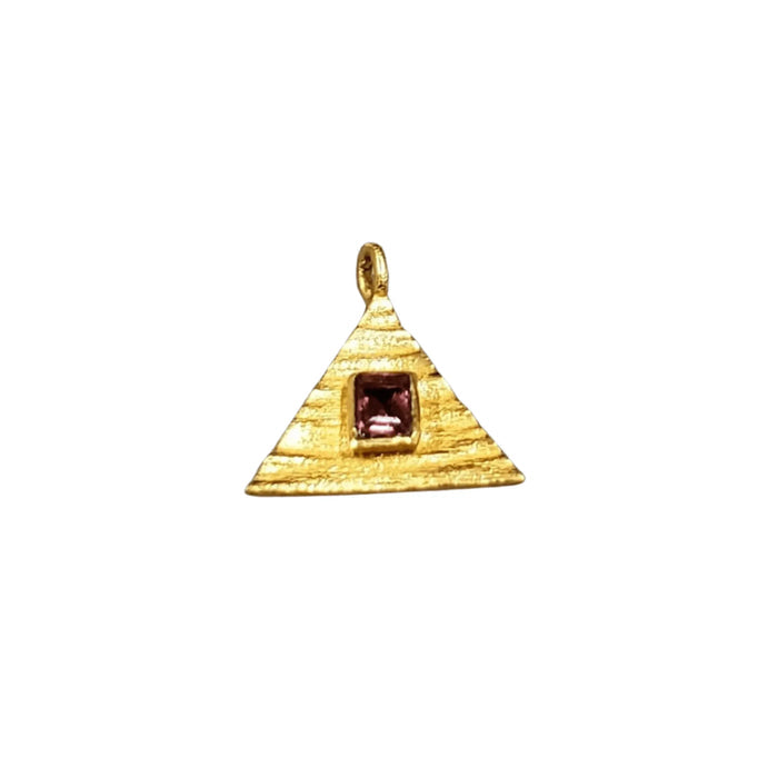 Gold Vermeil Triangle Shape Pink Tourmaline Charm Pendant - K Jewelry Accessories