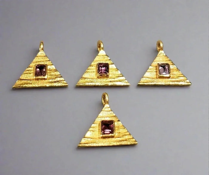 Gold Vermeil Triangle Shape Pink Tourmaline Charm Pendant - K Jewelry Accessories